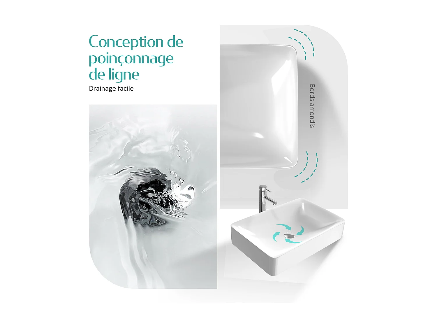 EMKE Vasque à Poser en céramique 40,5×40,5×12cm, Lavabo salle de bain carré, Lavabo à poser blanc brillant