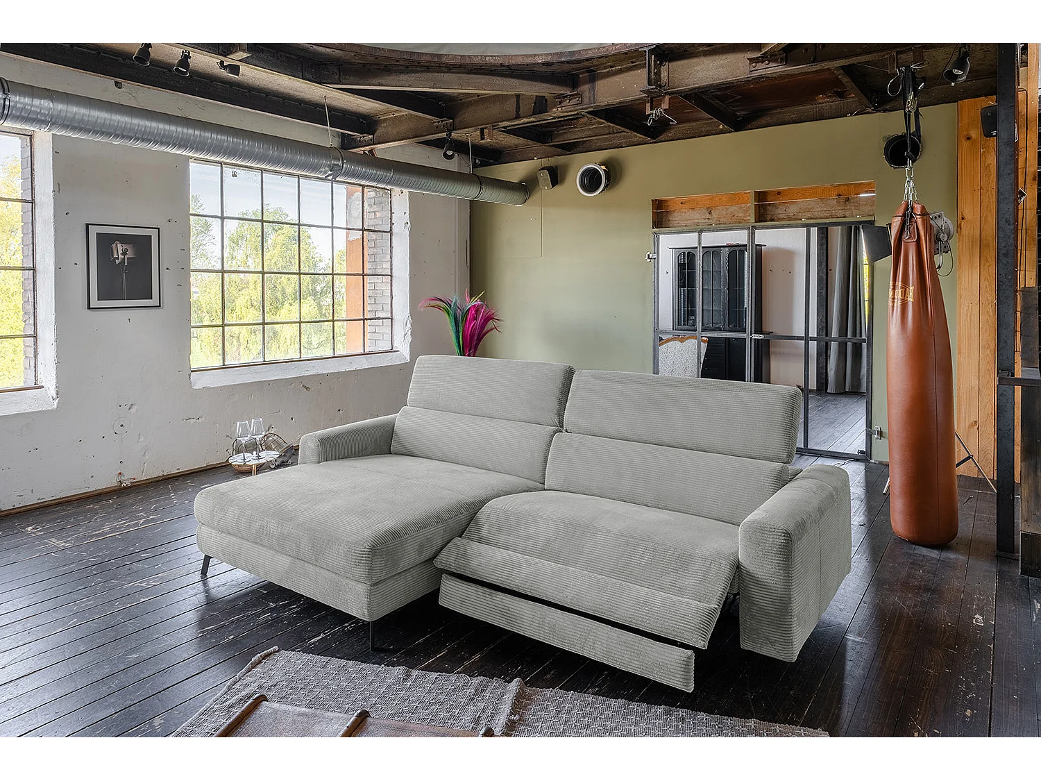 Canapé d'angle - gris clair Velours côtelé - LAISKA