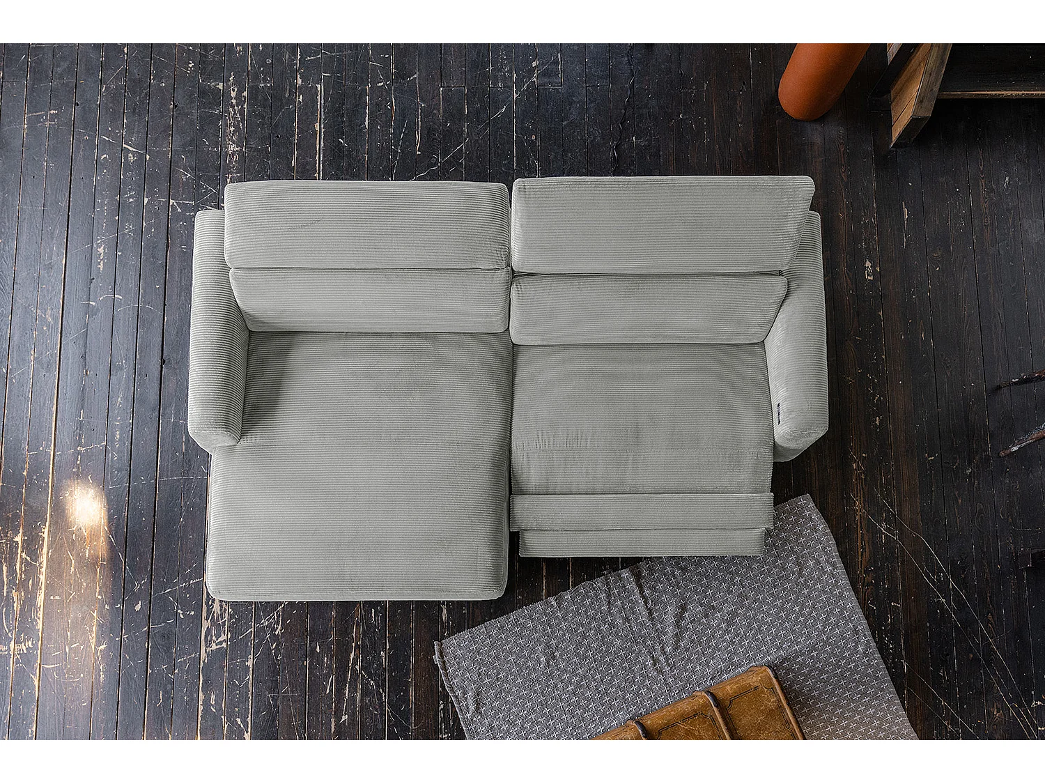 Canapé d'angle - gris clair Velours côtelé - LAISKA