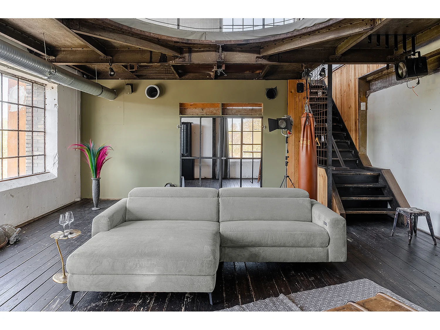 Divano angolare - grigio chiaro Velluto a coste - LAISKA