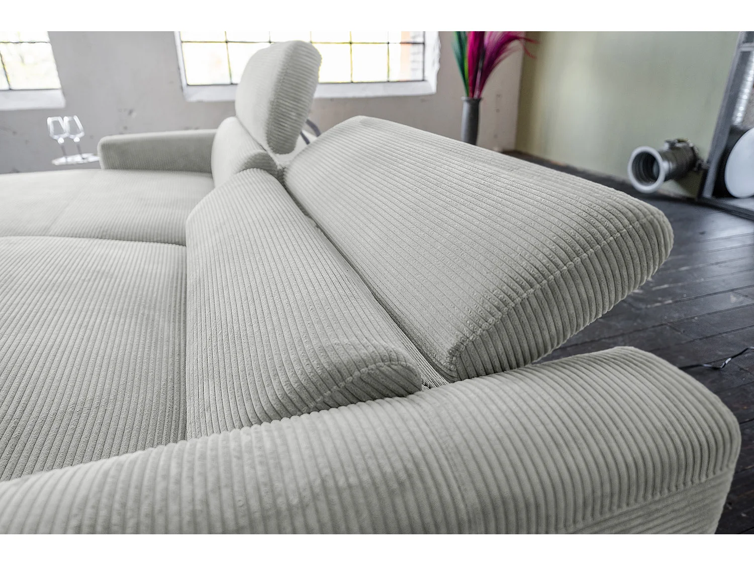 Divano angolare - grigio chiaro Velluto a coste - LAISKA