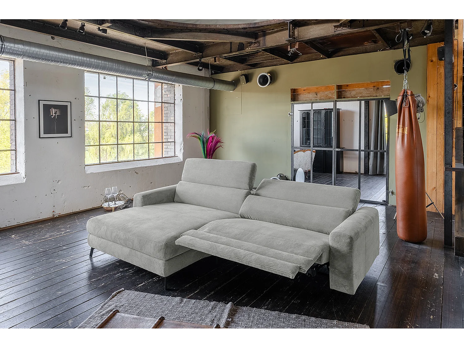 Divano angolare - grigio chiaro Velluto a coste - LAISKA