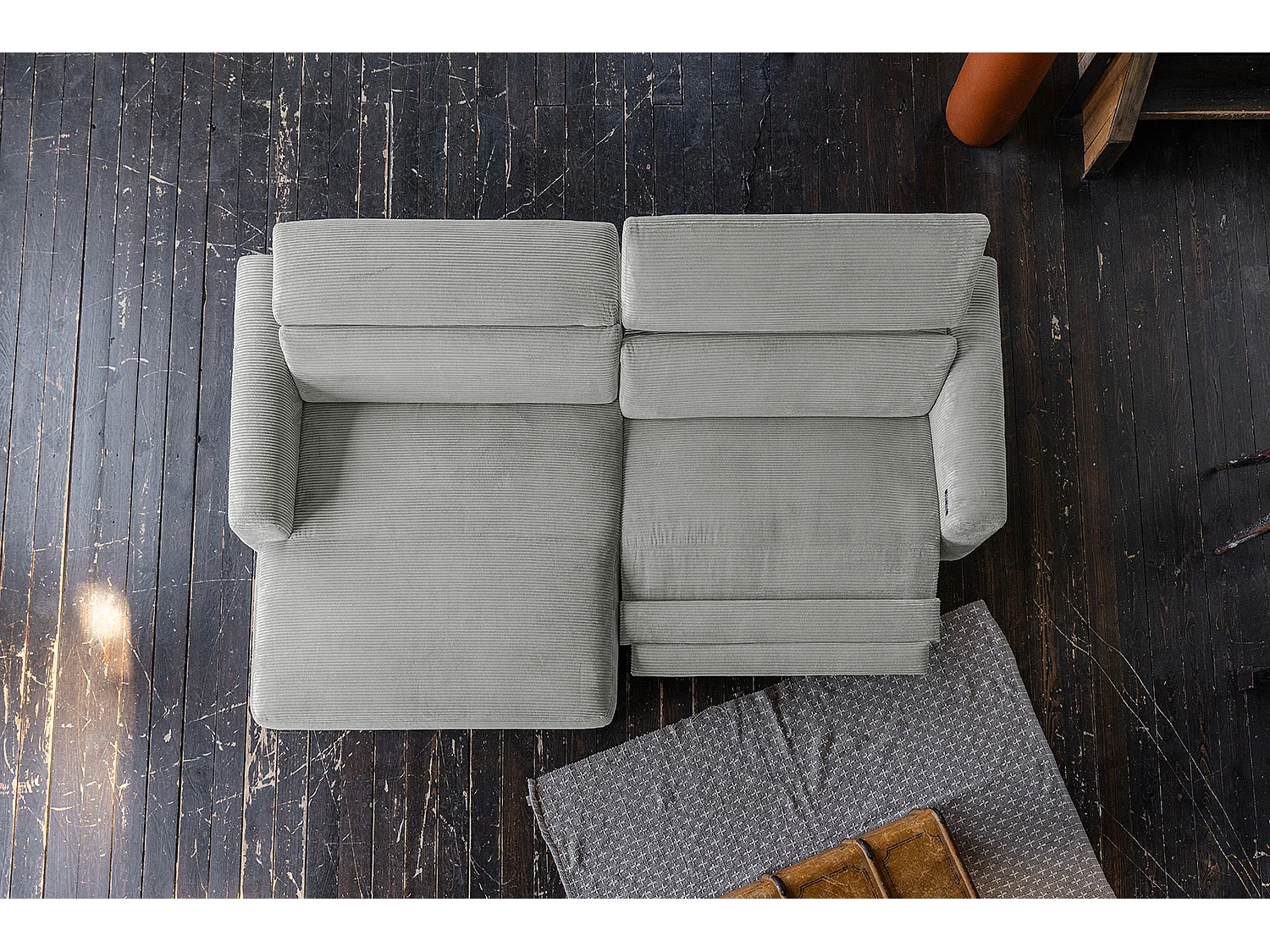 Divano angolare - grigio chiaro Velluto a coste - LAISKA