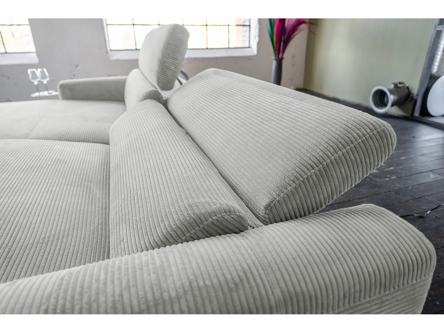 Divano angolare - grigio chiaro Velluto a coste - LAISKA