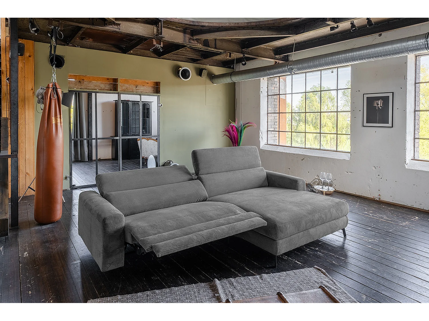 Canapé d'angle - Gris Velours côtelé - LAISKA