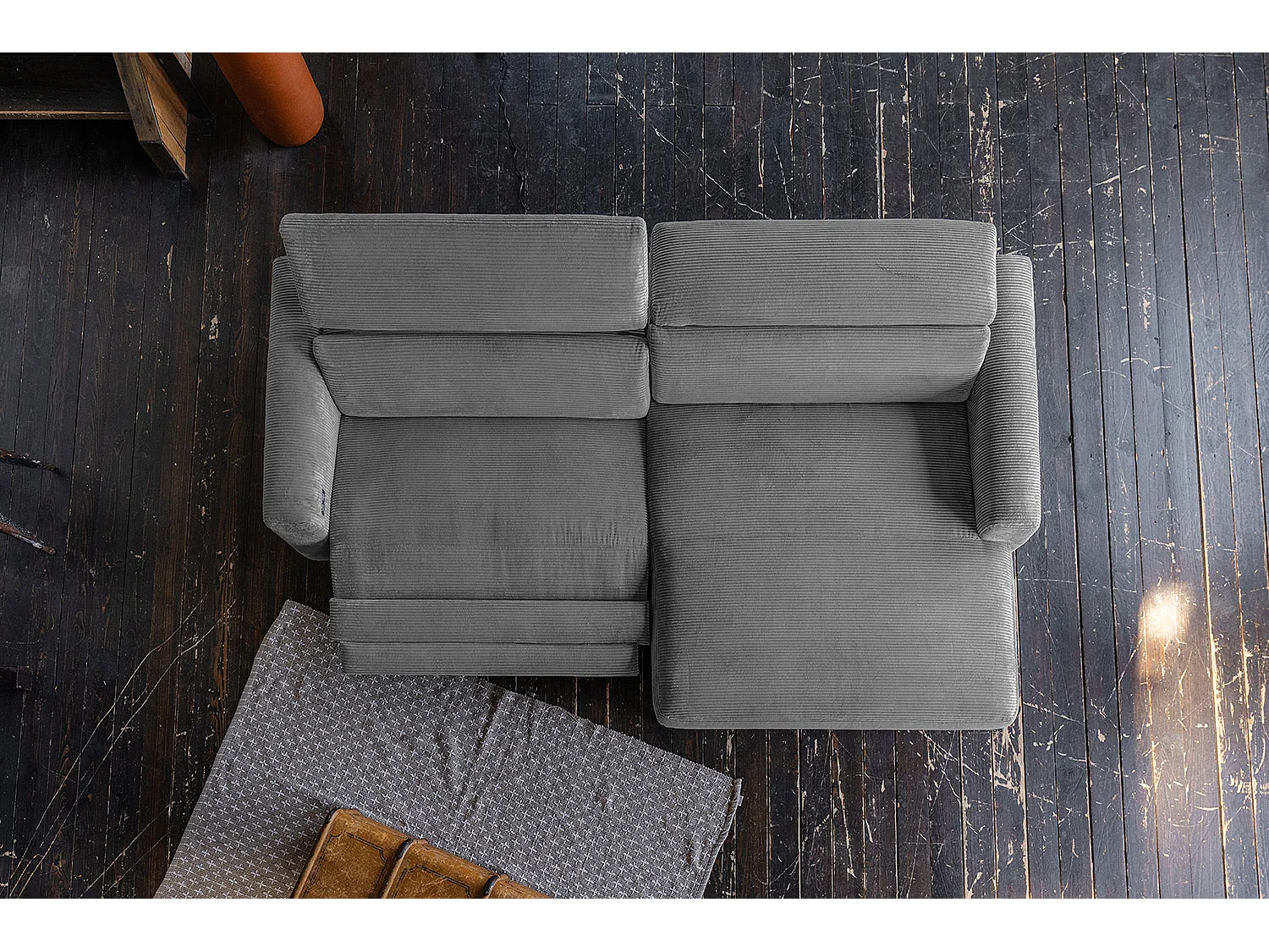 Canapé d'angle - Gris Velours côtelé - LAISKA