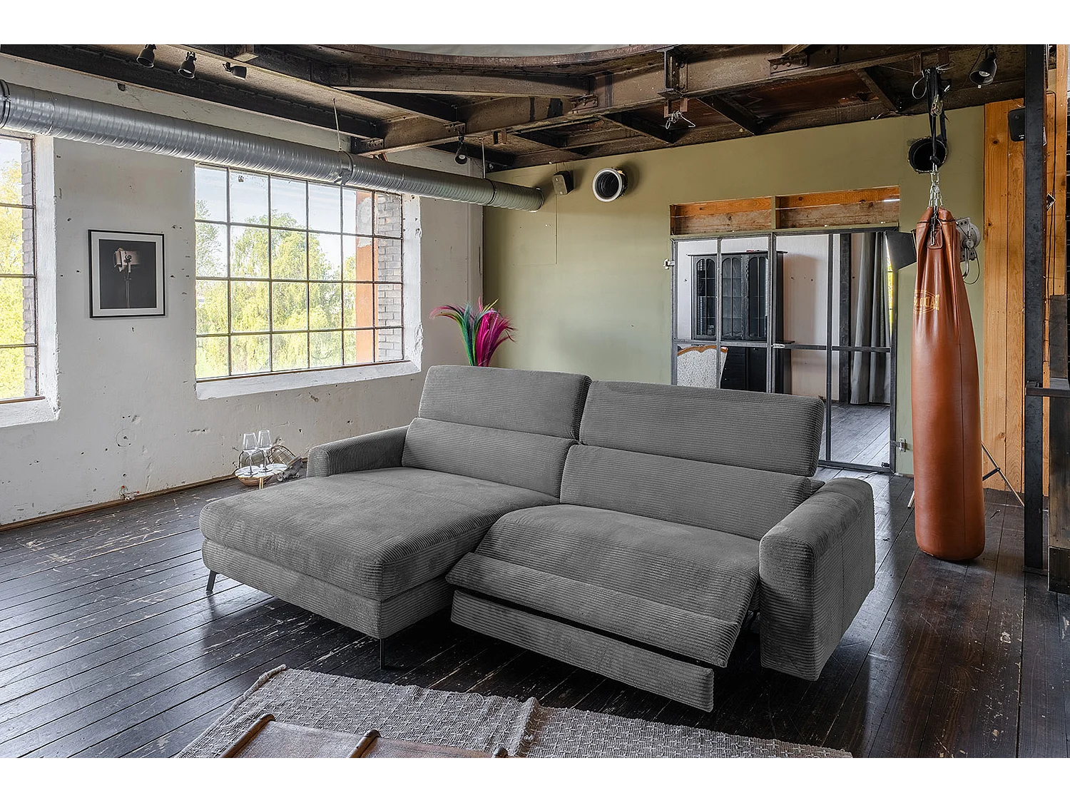 Canapé d'angle - Gris Velours côtelé - LAISKA