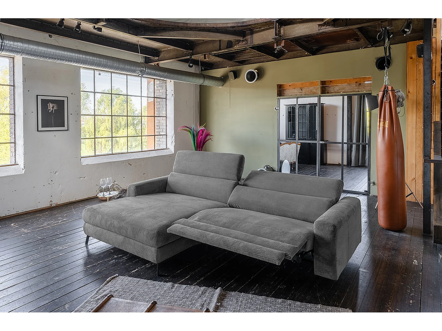 Canapé d'angle - Gris Velours côtelé - LAISKA