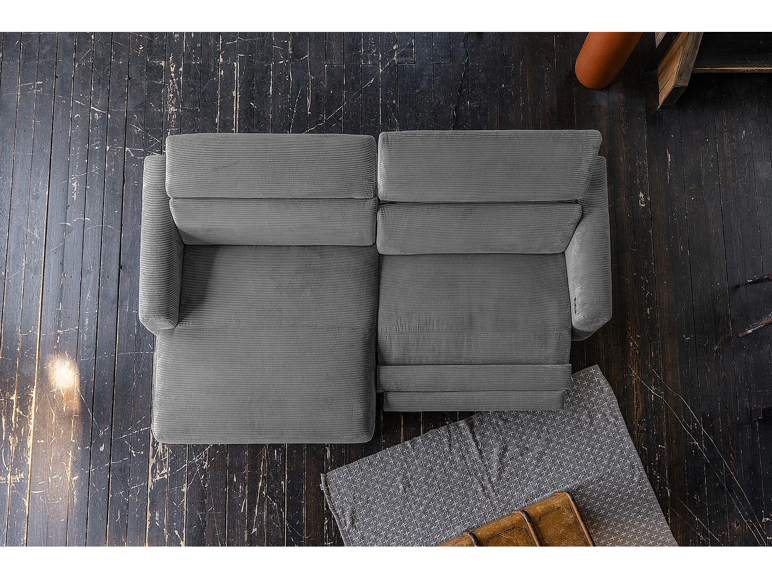 Canapé d'angle - Gris Velours côtelé - LAISKA