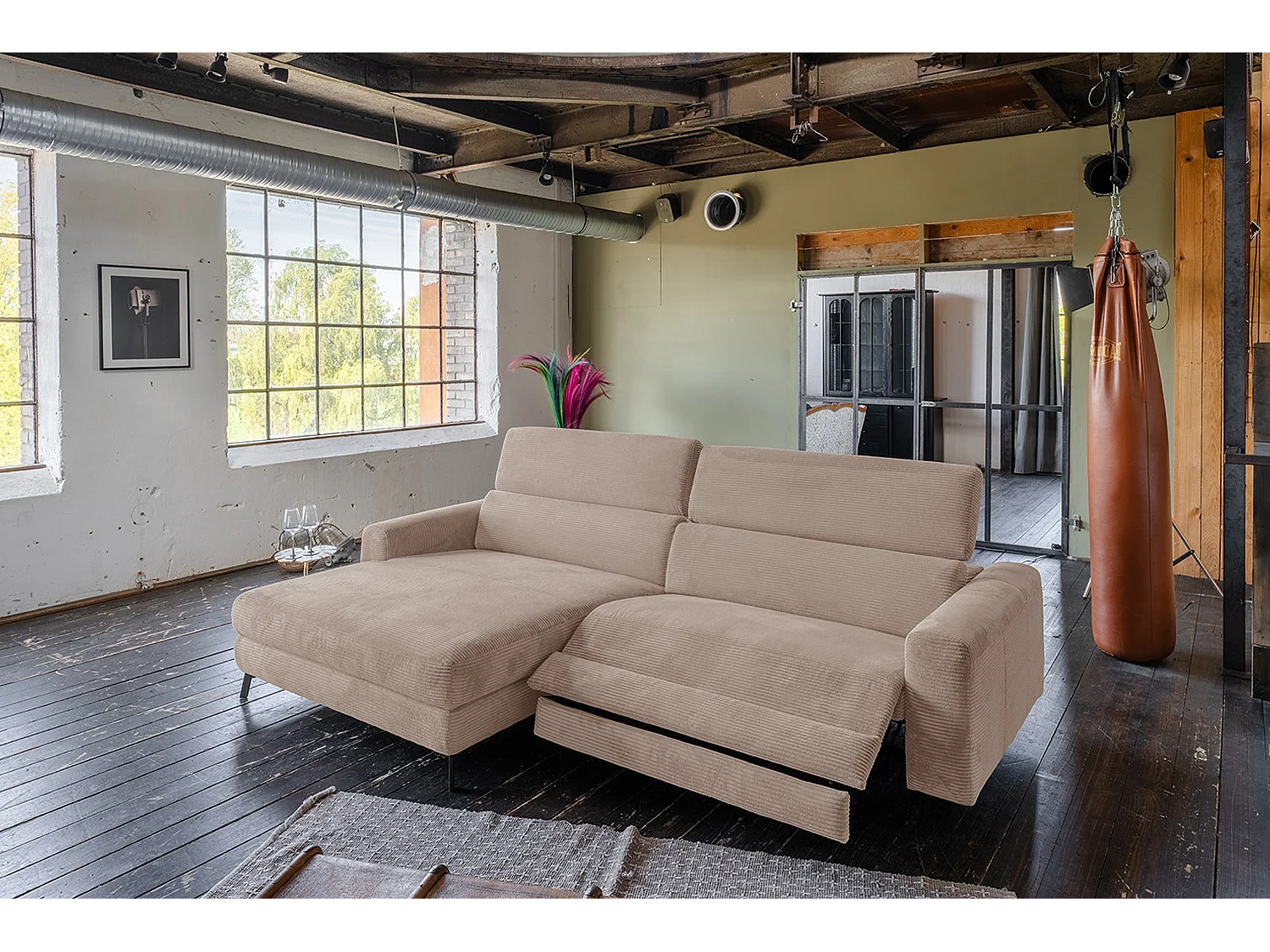 Sofá esquinero - topo Pana - LAISKA