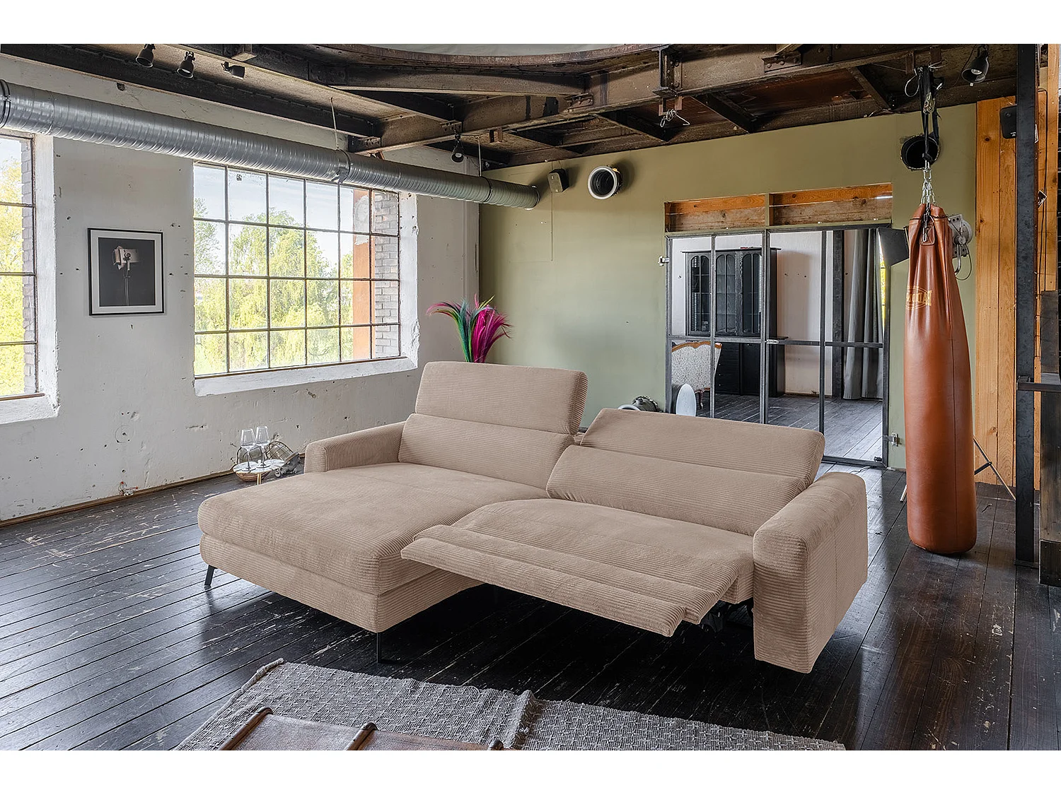 Sofá esquinero - topo Pana - LAISKA