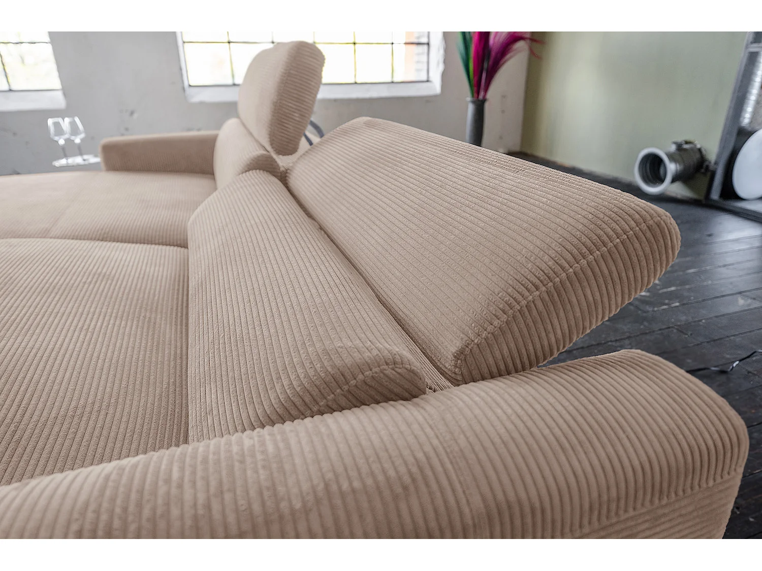 Sofá esquinero - topo Pana - LAISKA