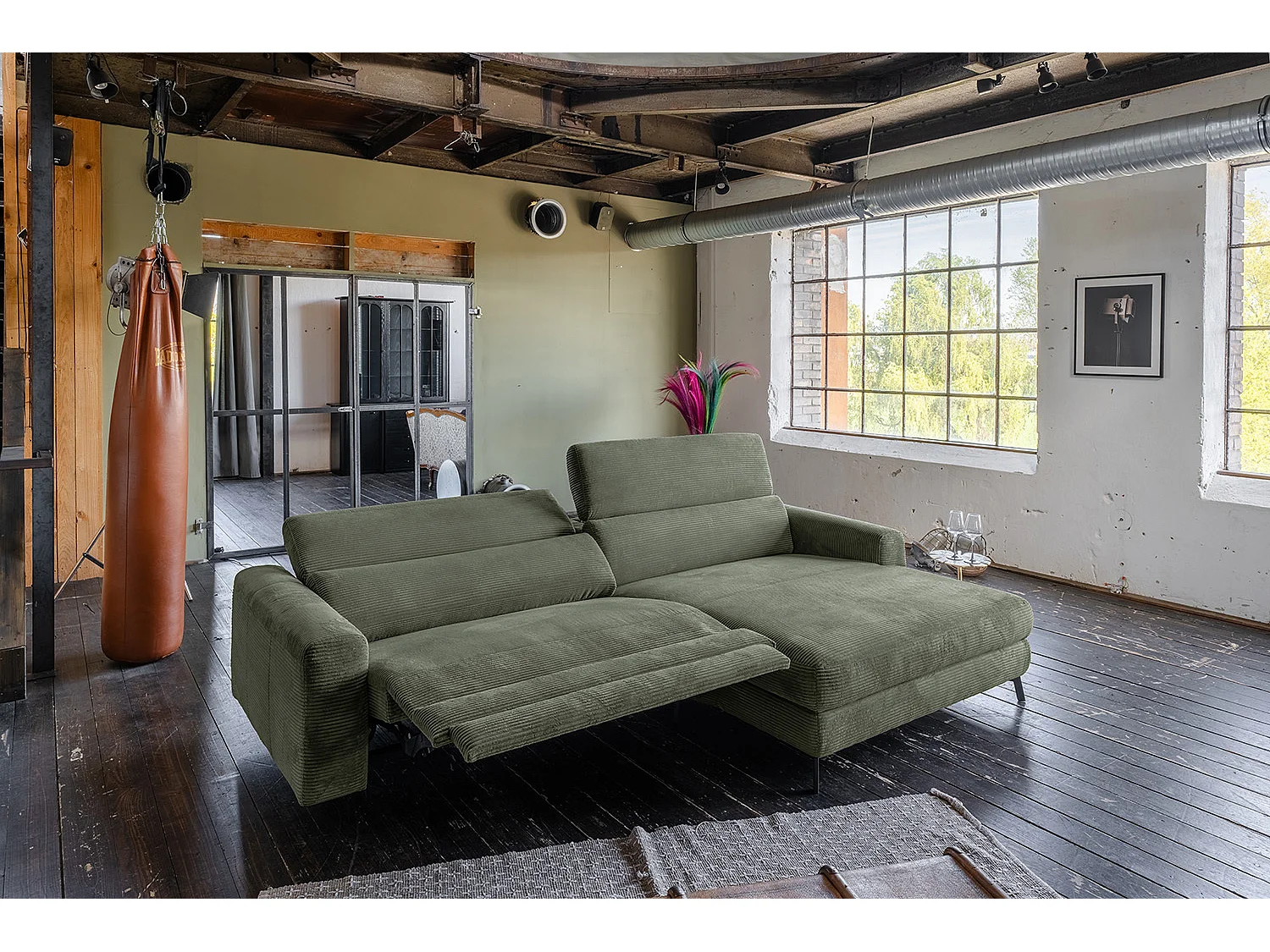 Sofá esquinero - Verde Pana - LAISKA