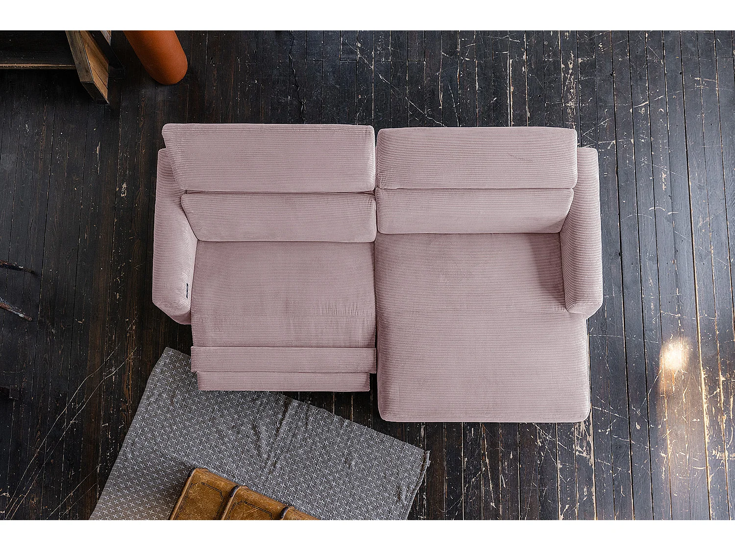 Canapé d'angle - Rose Velours côtelé - LAISKA