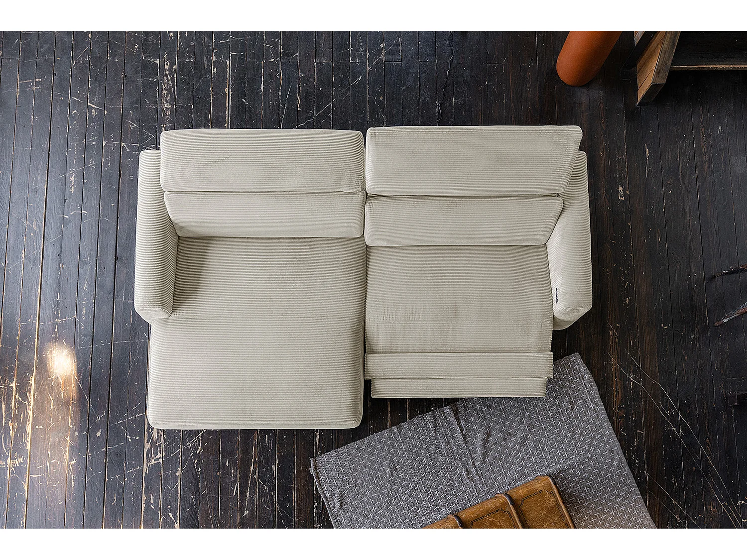 Canapé d'angle - blanc crème Velours côtelé - LAISKA