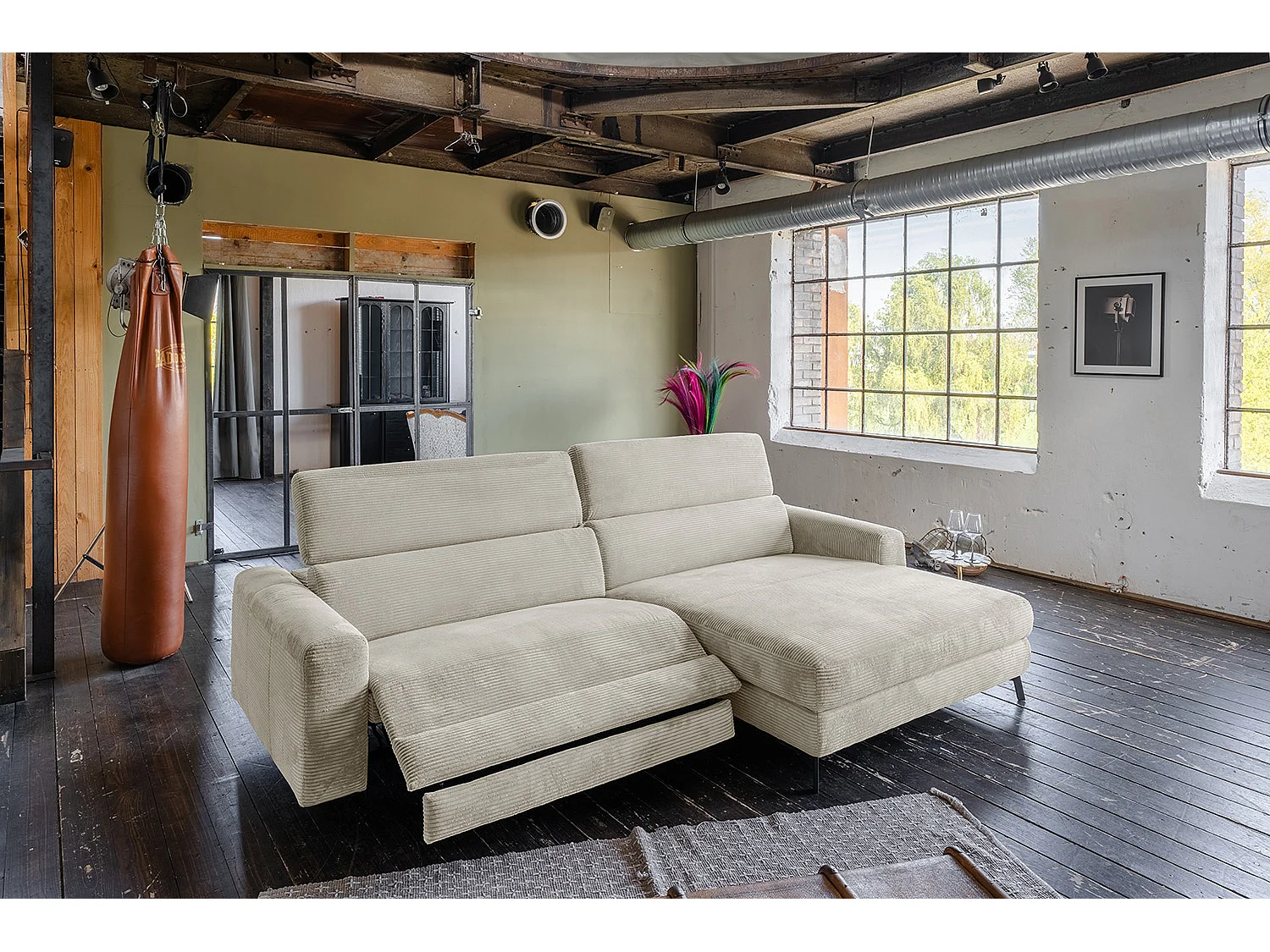 Sofá esquinero - blanco crema Pana - LAISKA