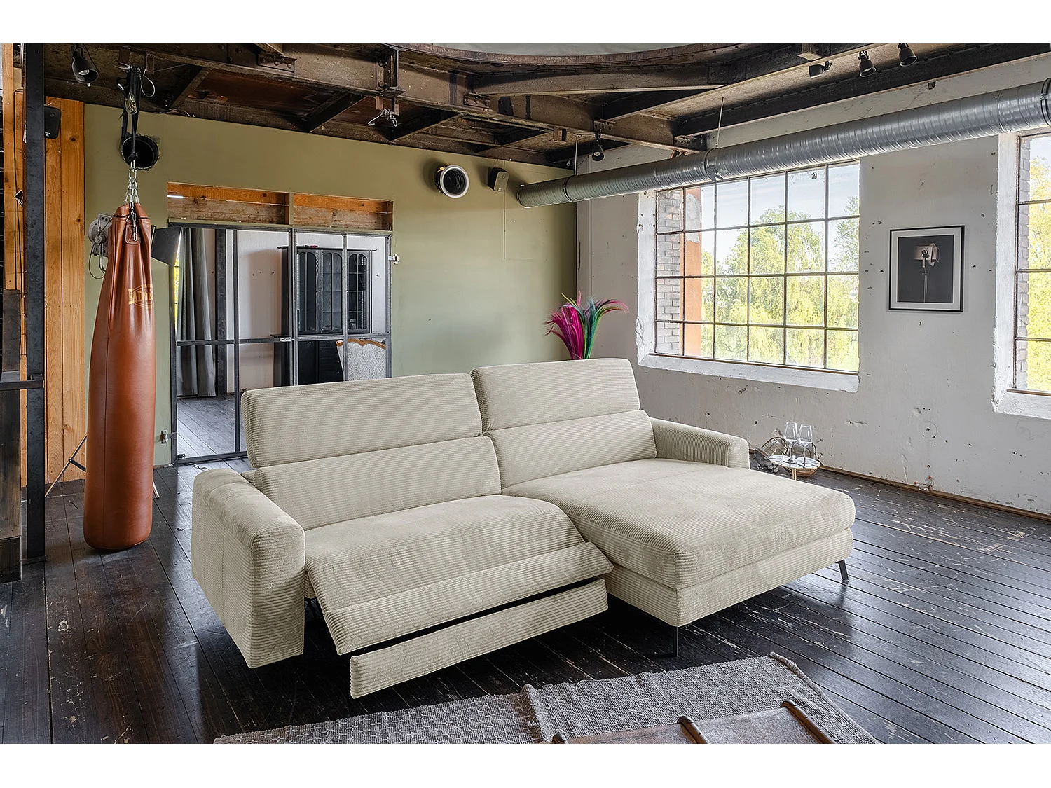 Sofá esquinero - blanco crema Pana - LAISKA