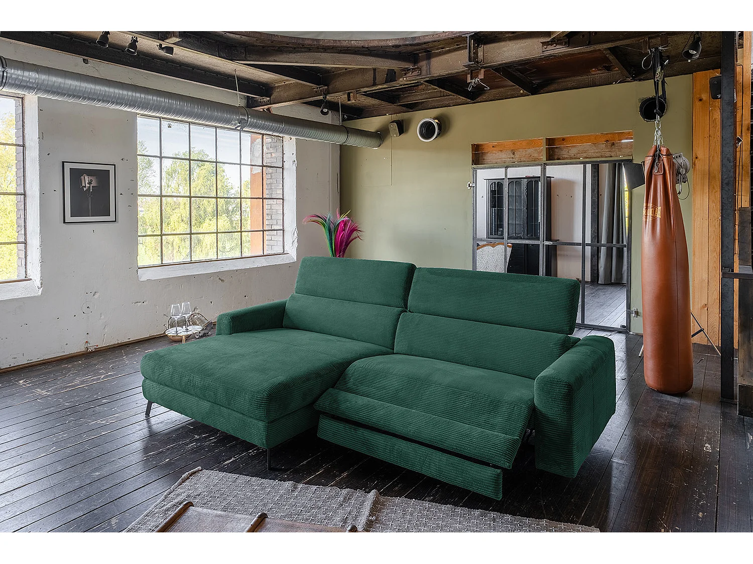 Canapé d'angle - vert émeraude Velours côtelé - LAISKA