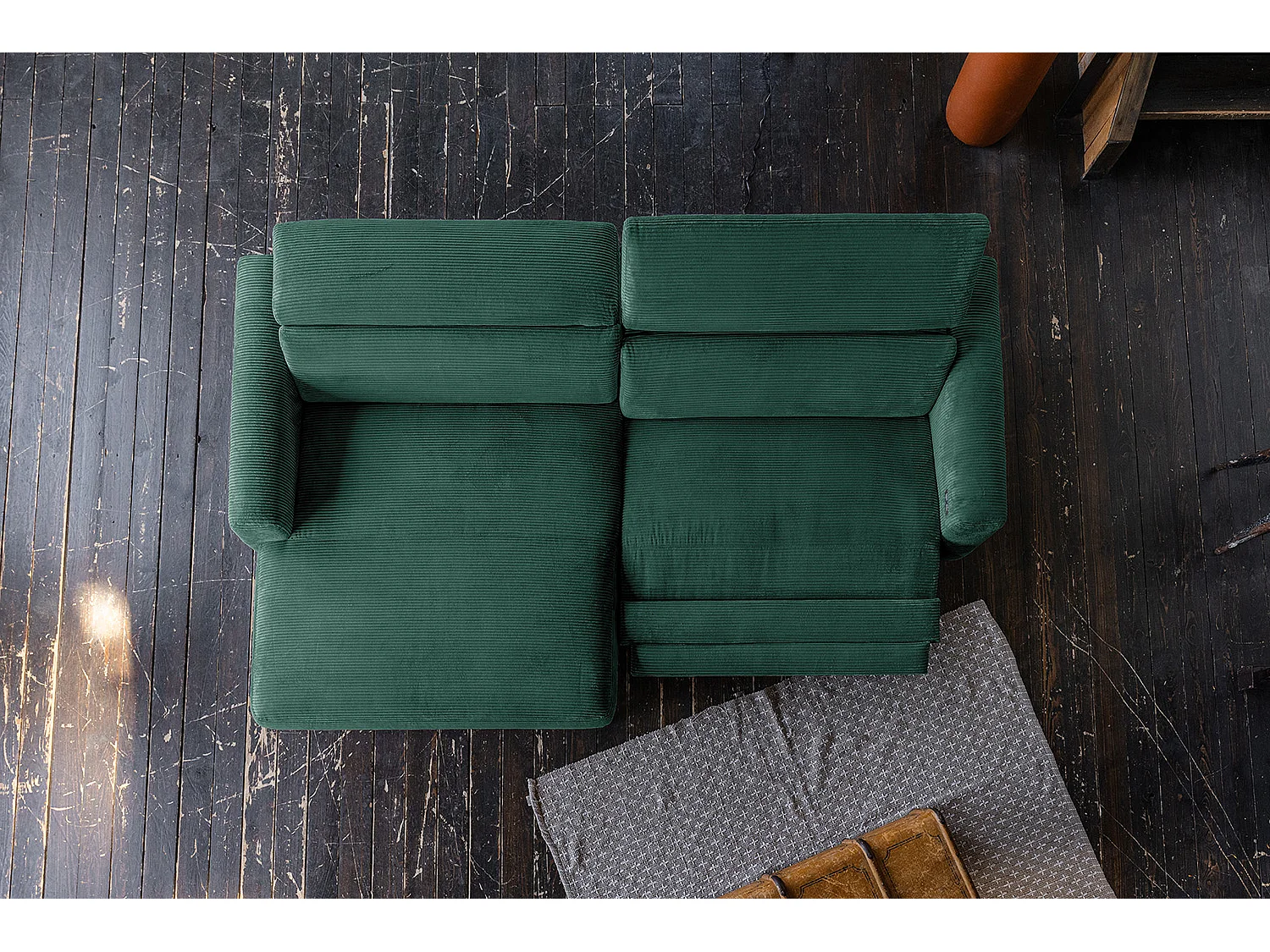 Canapé d'angle - vert émeraude Velours côtelé - LAISKA