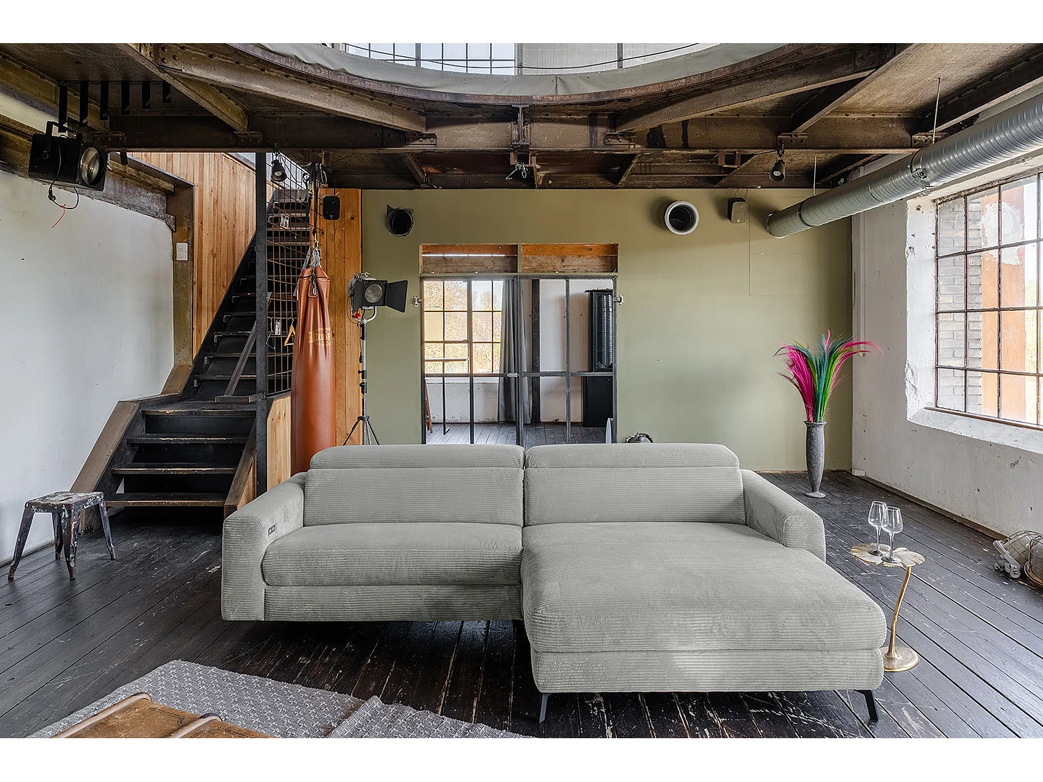 Canapé d'angle - gris clair Velours côtelé - LAISKA