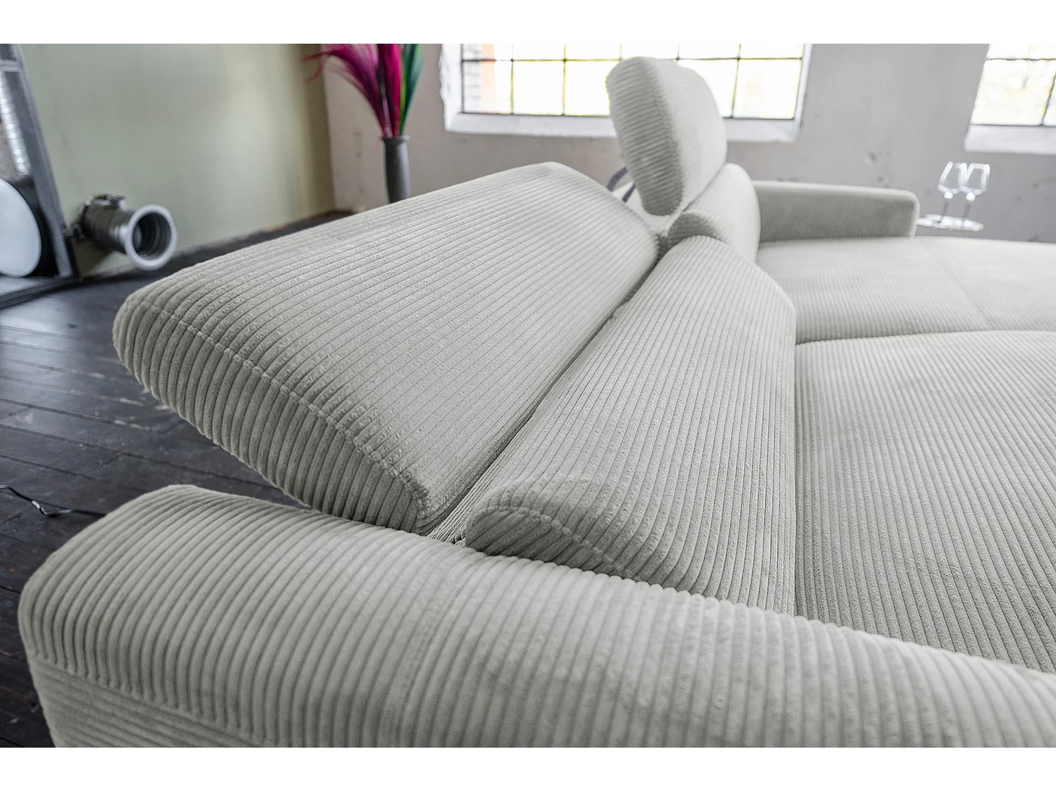 Canapé d'angle - gris clair Velours côtelé - LAISKA