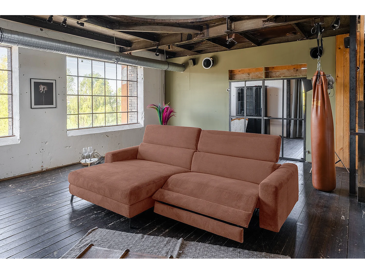 Divano angolare - marrone Velluto a coste - LAISKA