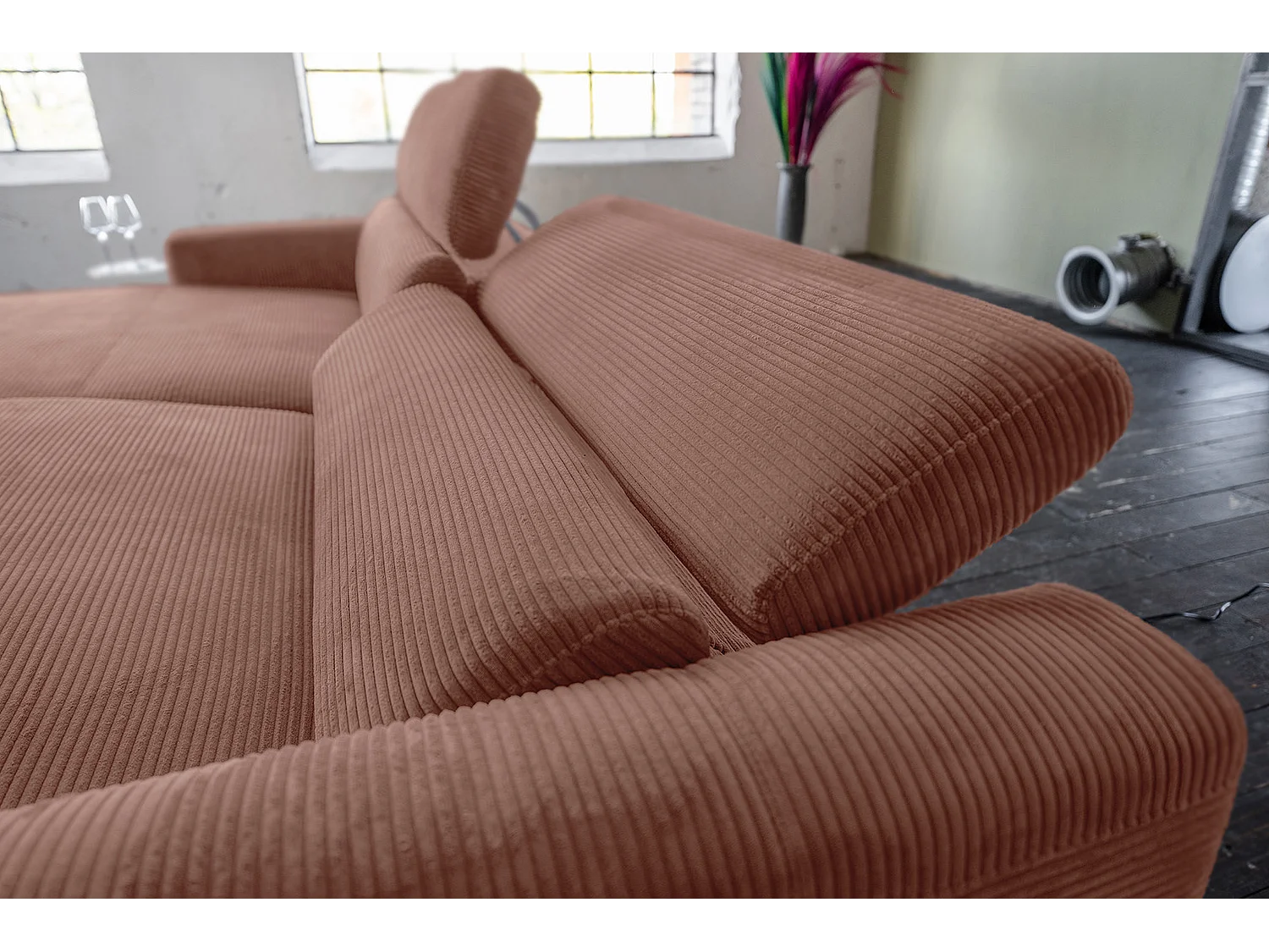 Divano angolare - marrone Velluto a coste - LAISKA