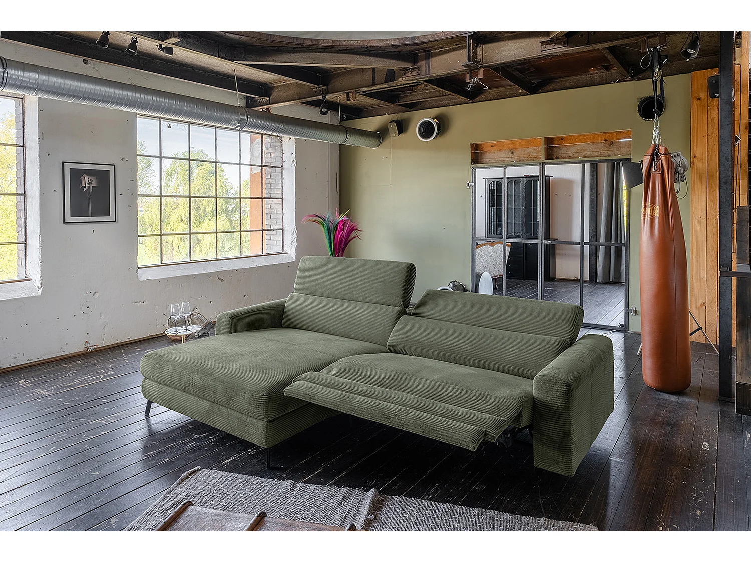 Sofá esquinero - Verde Pana - LAISKA