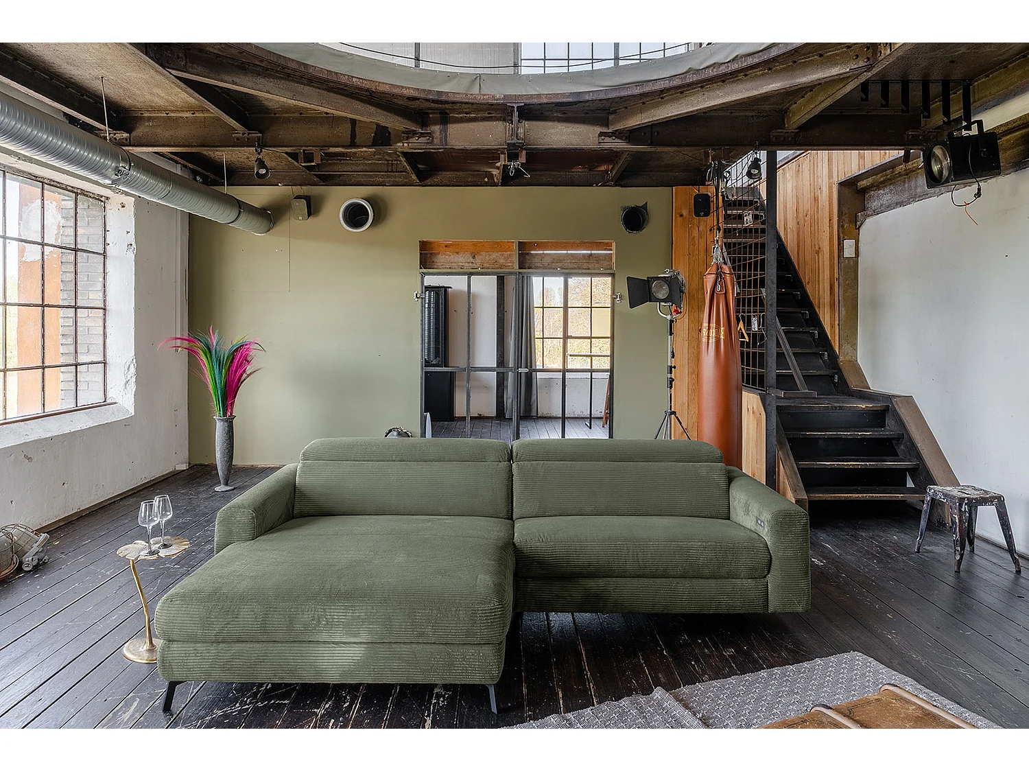 Sofá esquinero - Verde Pana - LAISKA