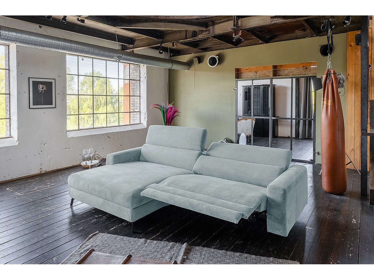 Sofá esquinero - azul claro Pana - LAISKA