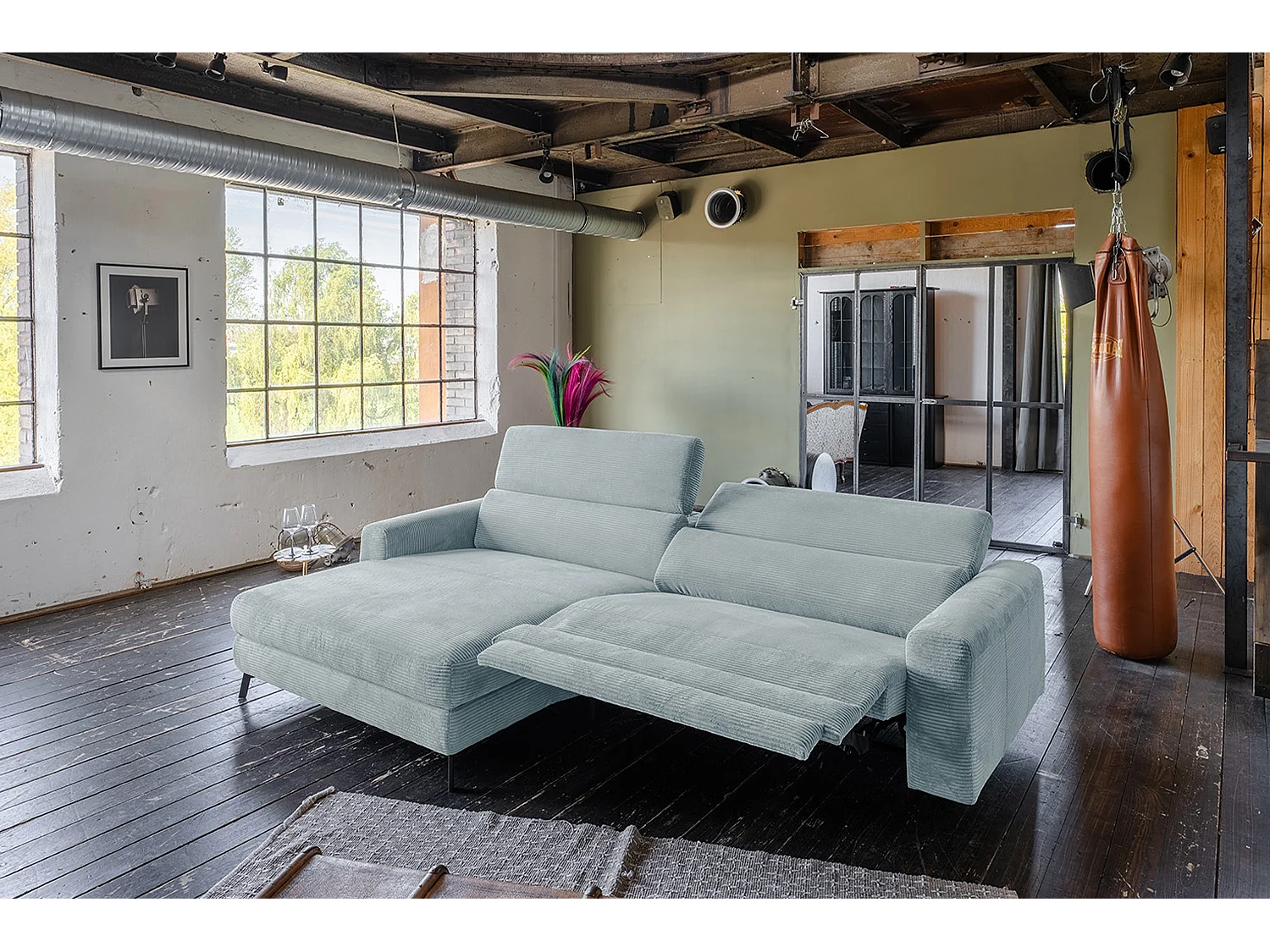 Sofá esquinero - azul claro Pana - LAISKA