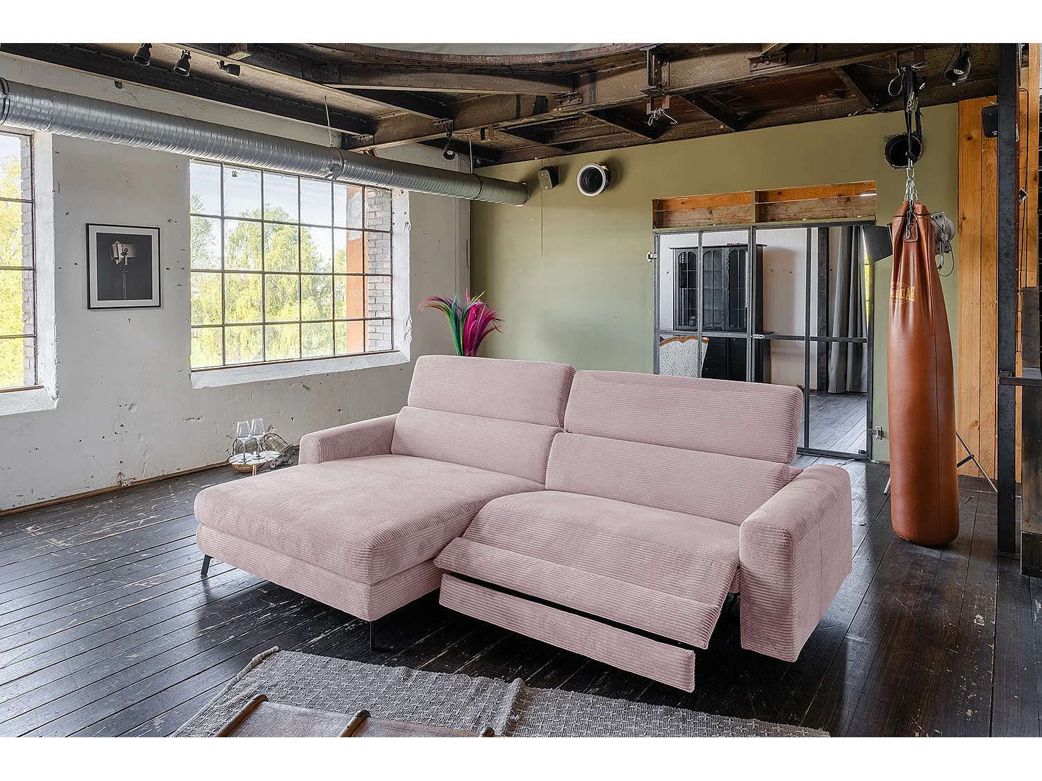 Canapé d'angle - Rose Velours côtelé - LAISKA