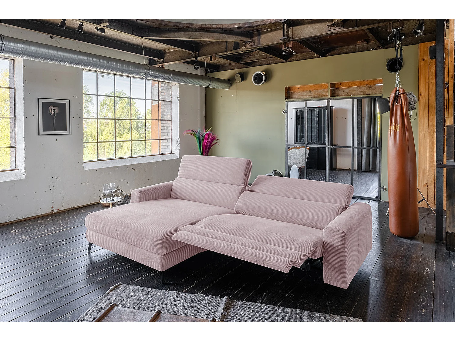 Canapé d'angle - Rose Velours côtelé - LAISKA