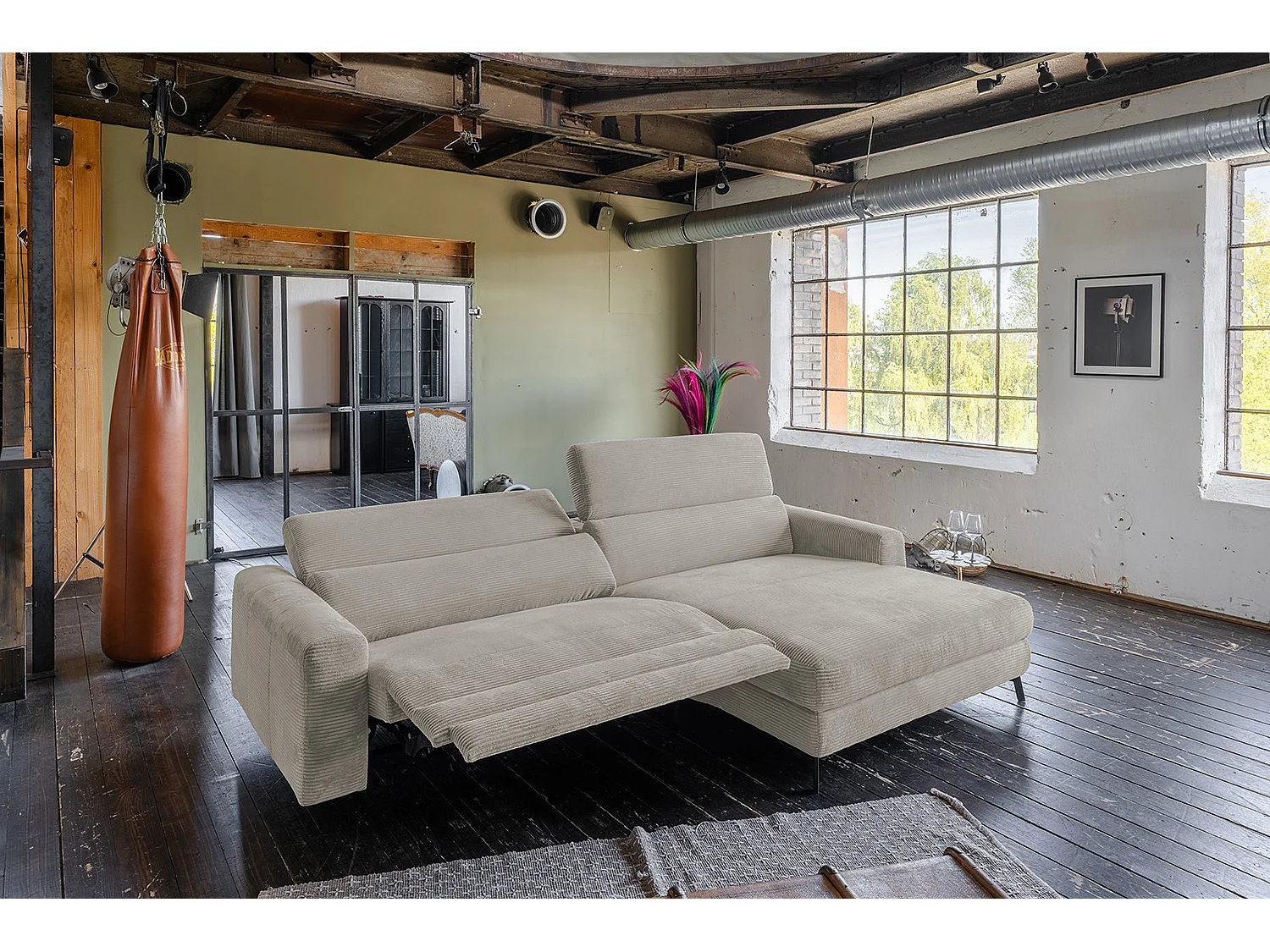 Ecksofa - Steingrau Cord - LAISKA