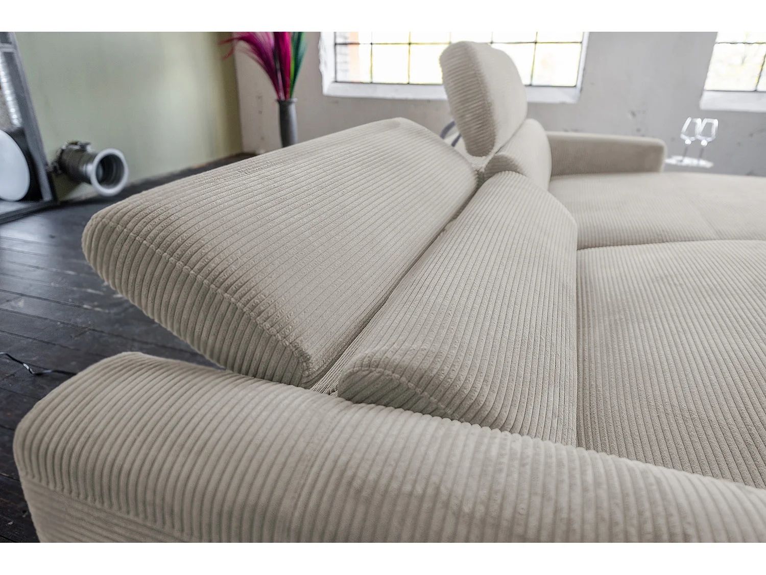 Ecksofa - Steingrau Cord - LAISKA