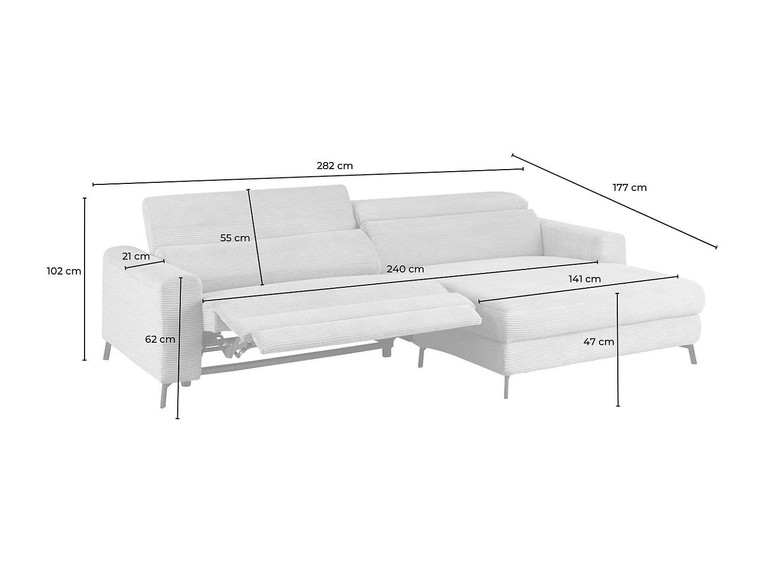 Ecksofa - Smaragdgrün Cord - LAISKA