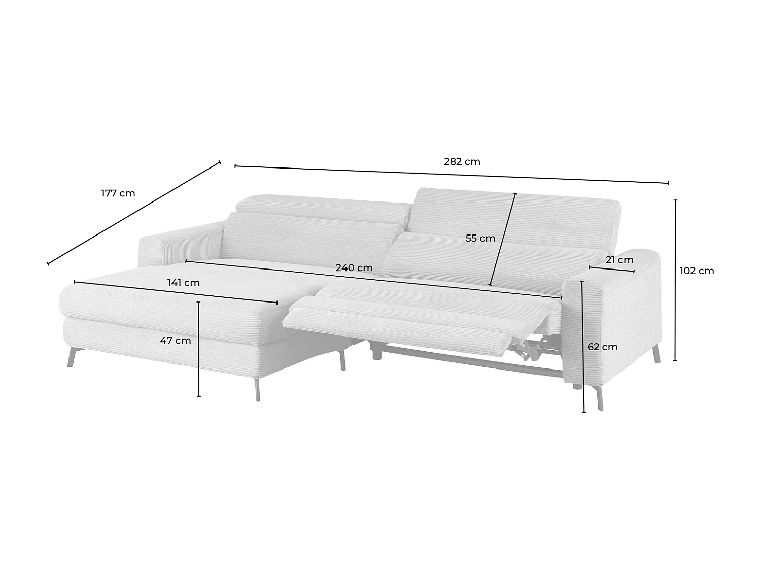 Ecksofa - Steingrau Cord - LAISKA