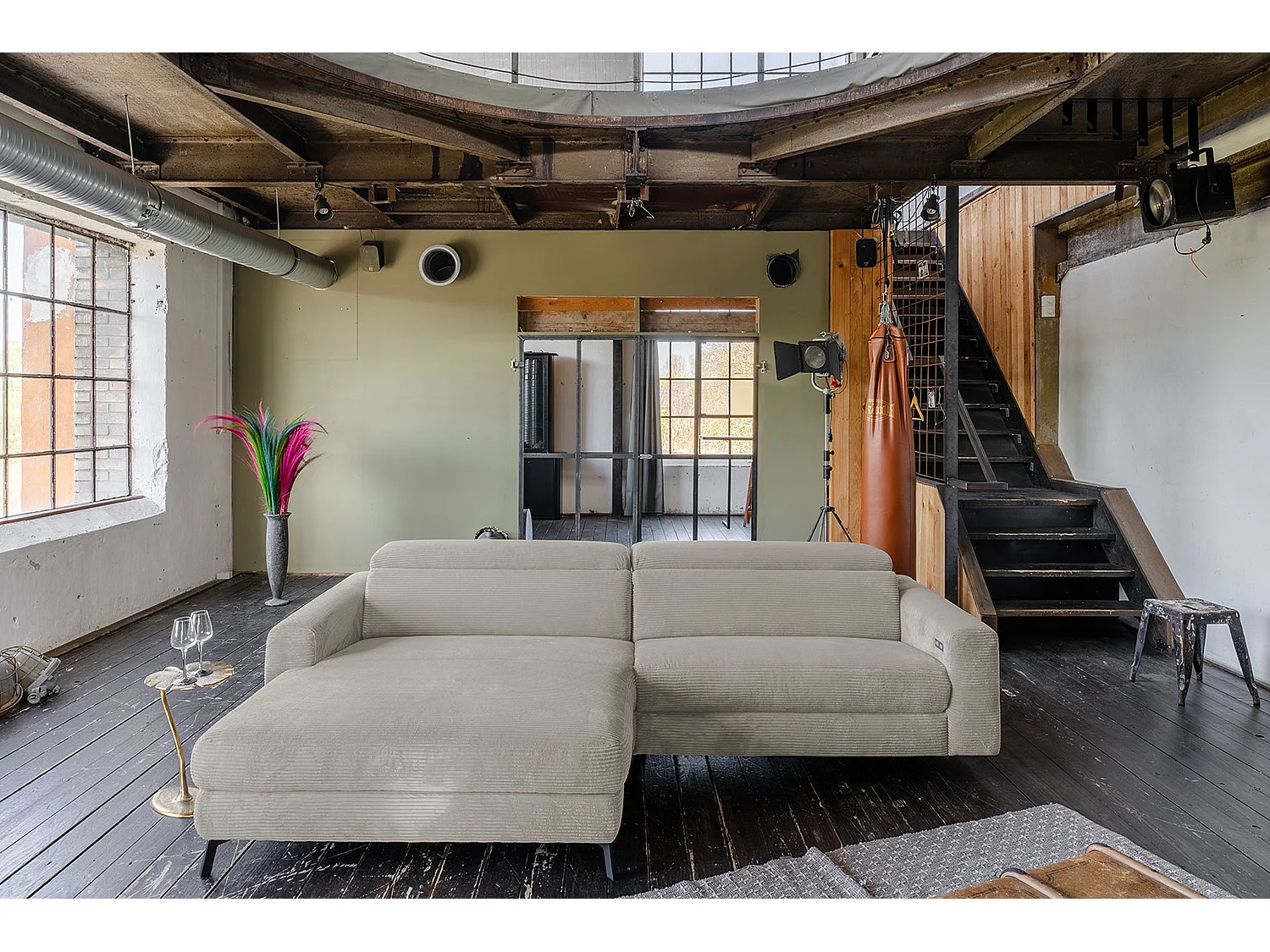 Ecksofa - Steingrau Cord - LAISKA