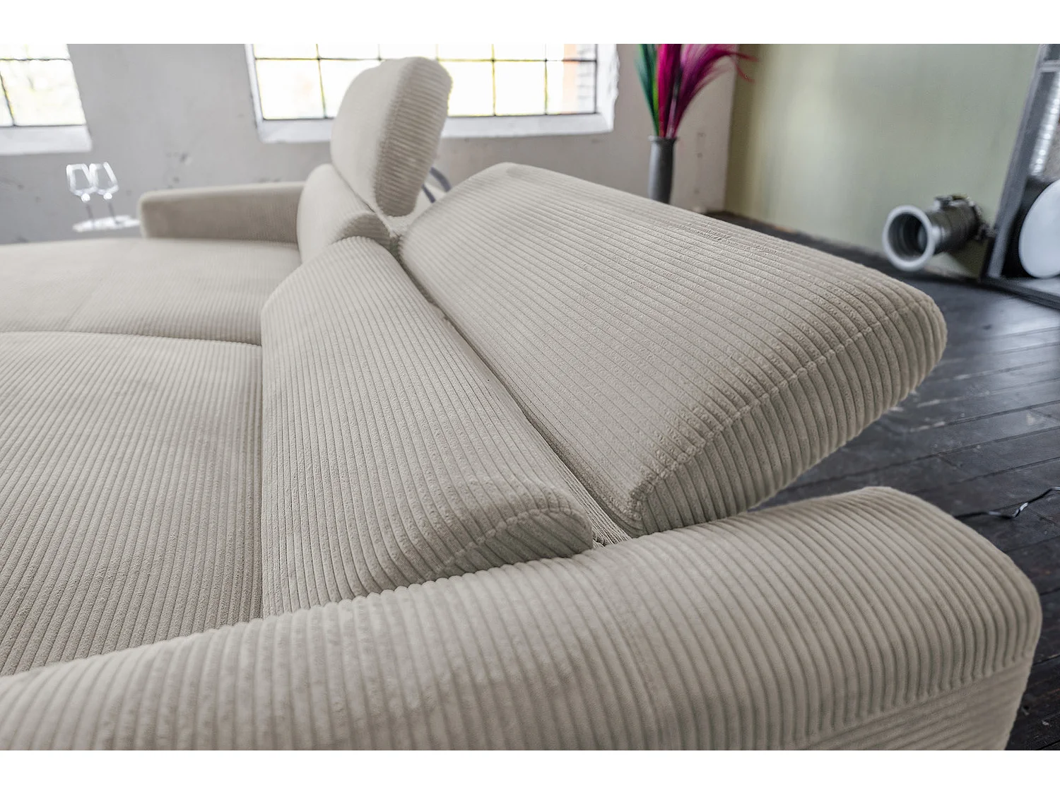 Ecksofa - Steingrau Cord - LAISKA