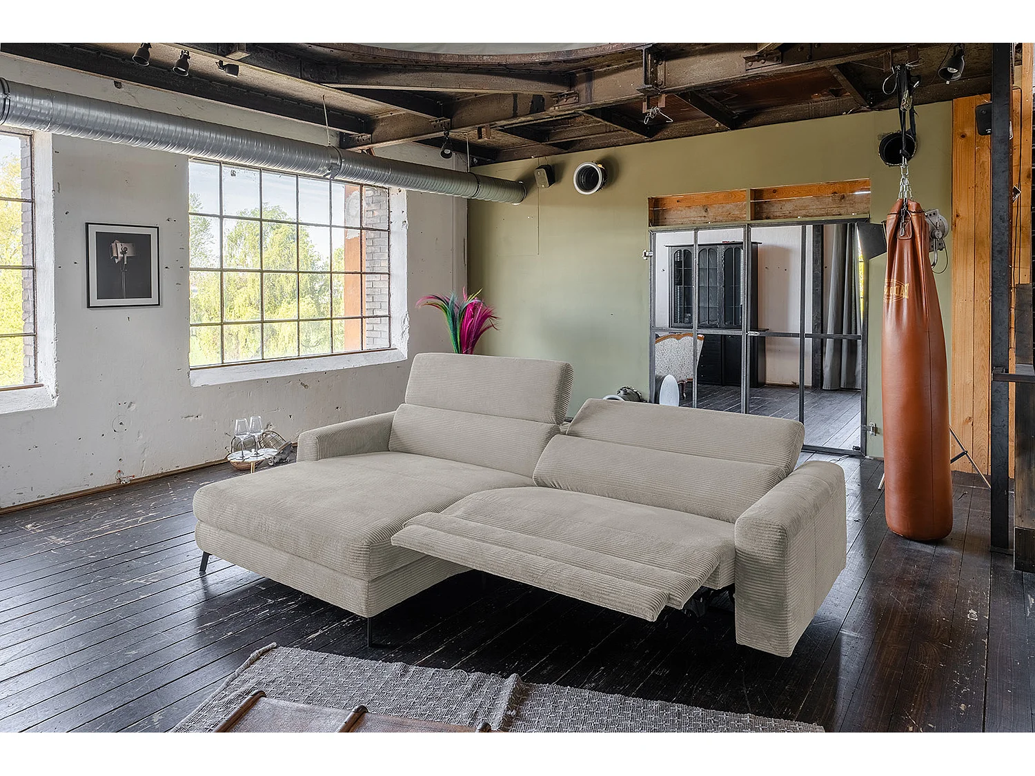 Canapé d'angle - gris pierre Velours côtelé - LAISKA