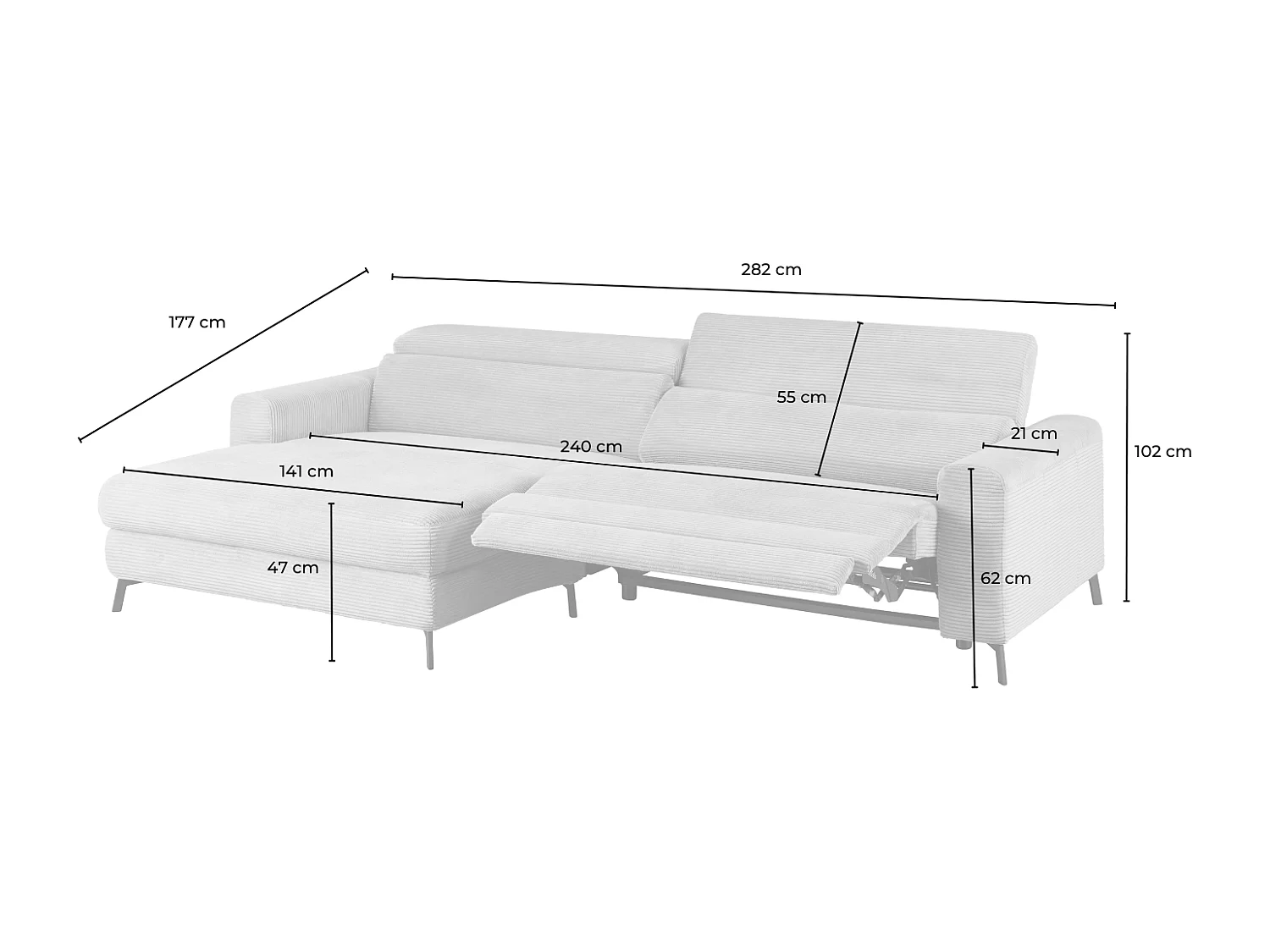 Canapé d'angle - gris pierre Velours côtelé - LAISKA