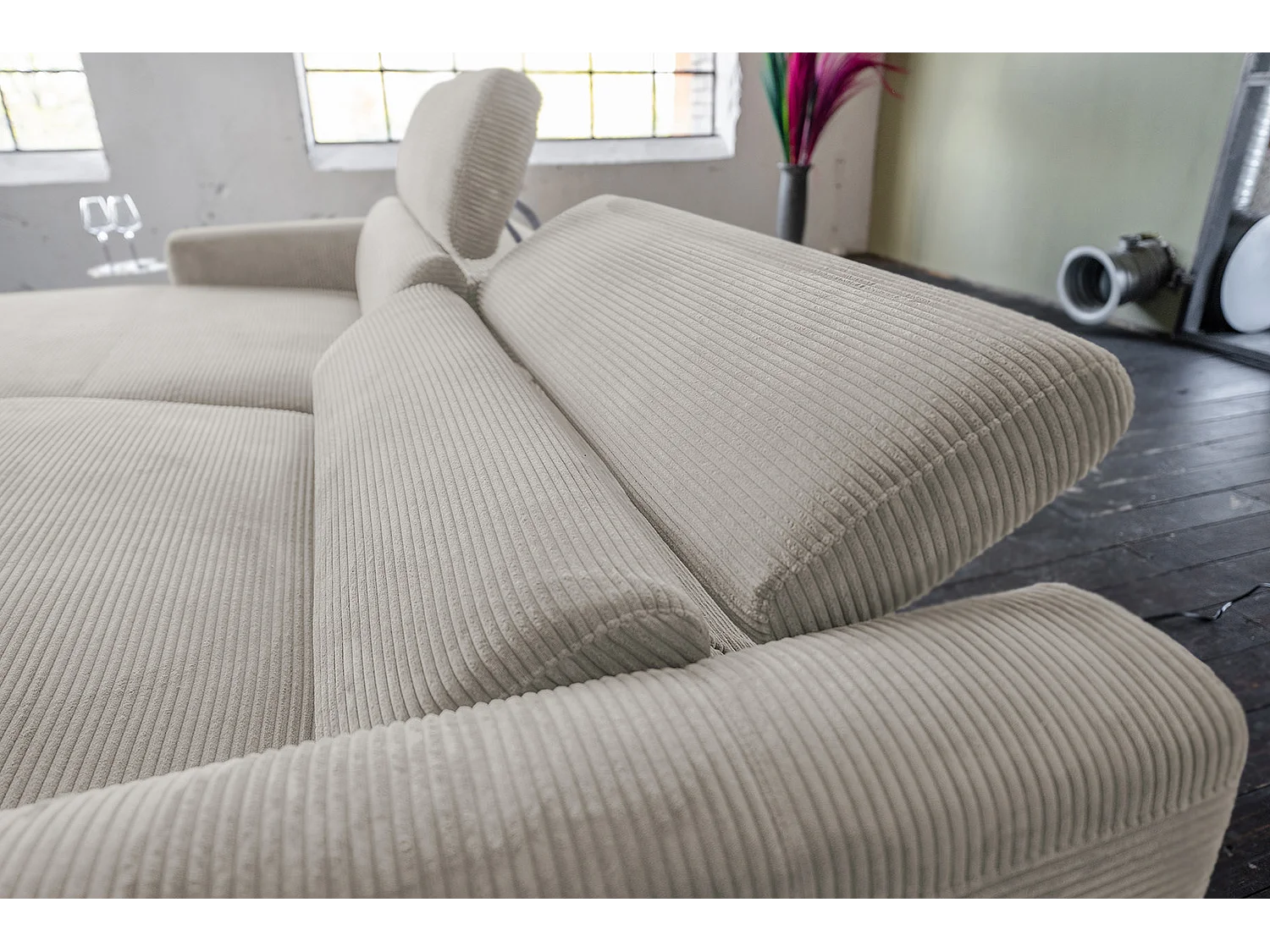 Canapé d'angle - gris pierre Velours côtelé - LAISKA