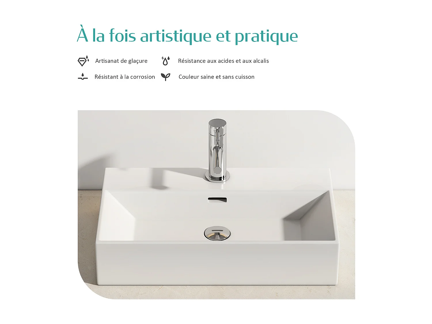 EMKE Opzetwastafel - Keramiek - Glans Wit - 41.5x36x13 cm - Badkamer Wasbak - met Overloop