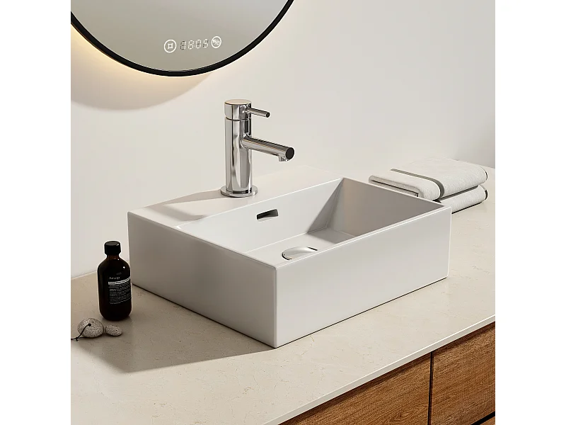 EMKE Opzetwastafel - Keramiek - Glans Wit - 41.5x36x13 cm - Badkamer Wasbak - met Overloop