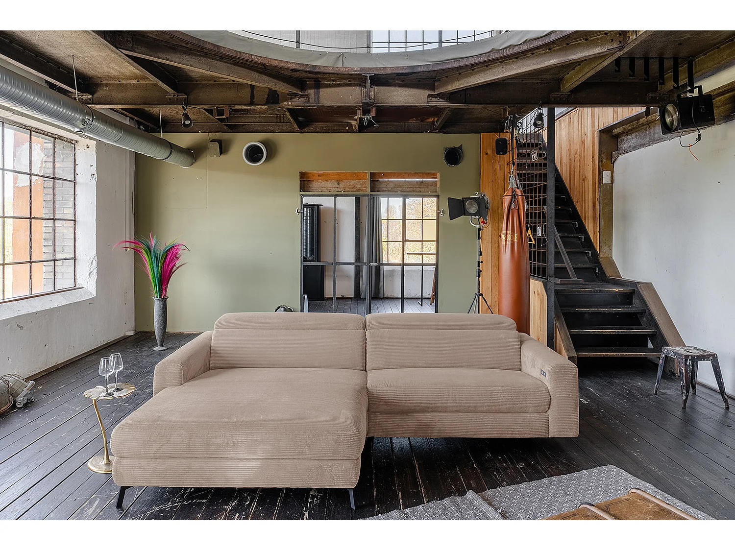 Sofá esquinero - topo Pana - LAISKA