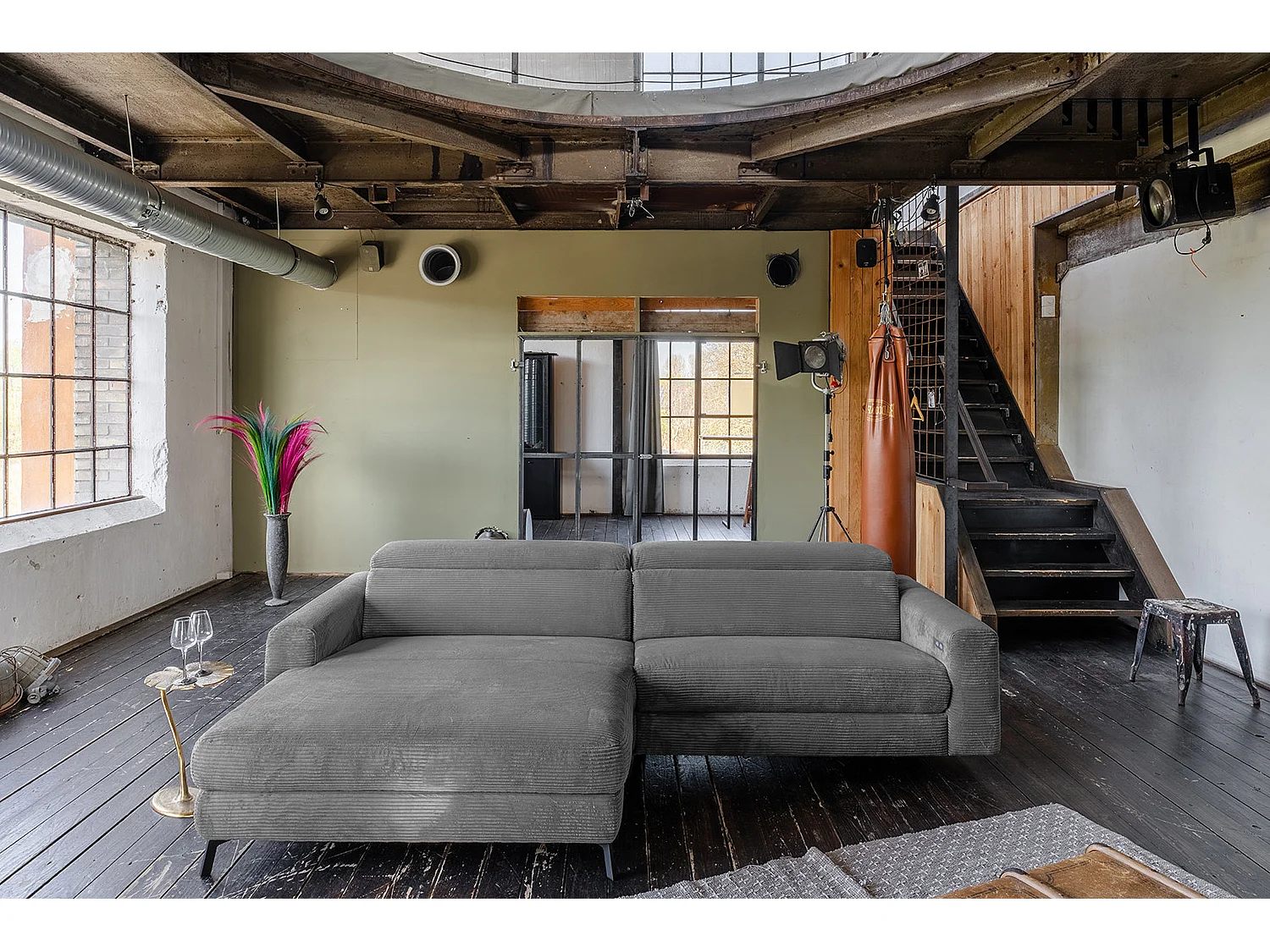 Ecksofa - Grau Cord - LAISKA