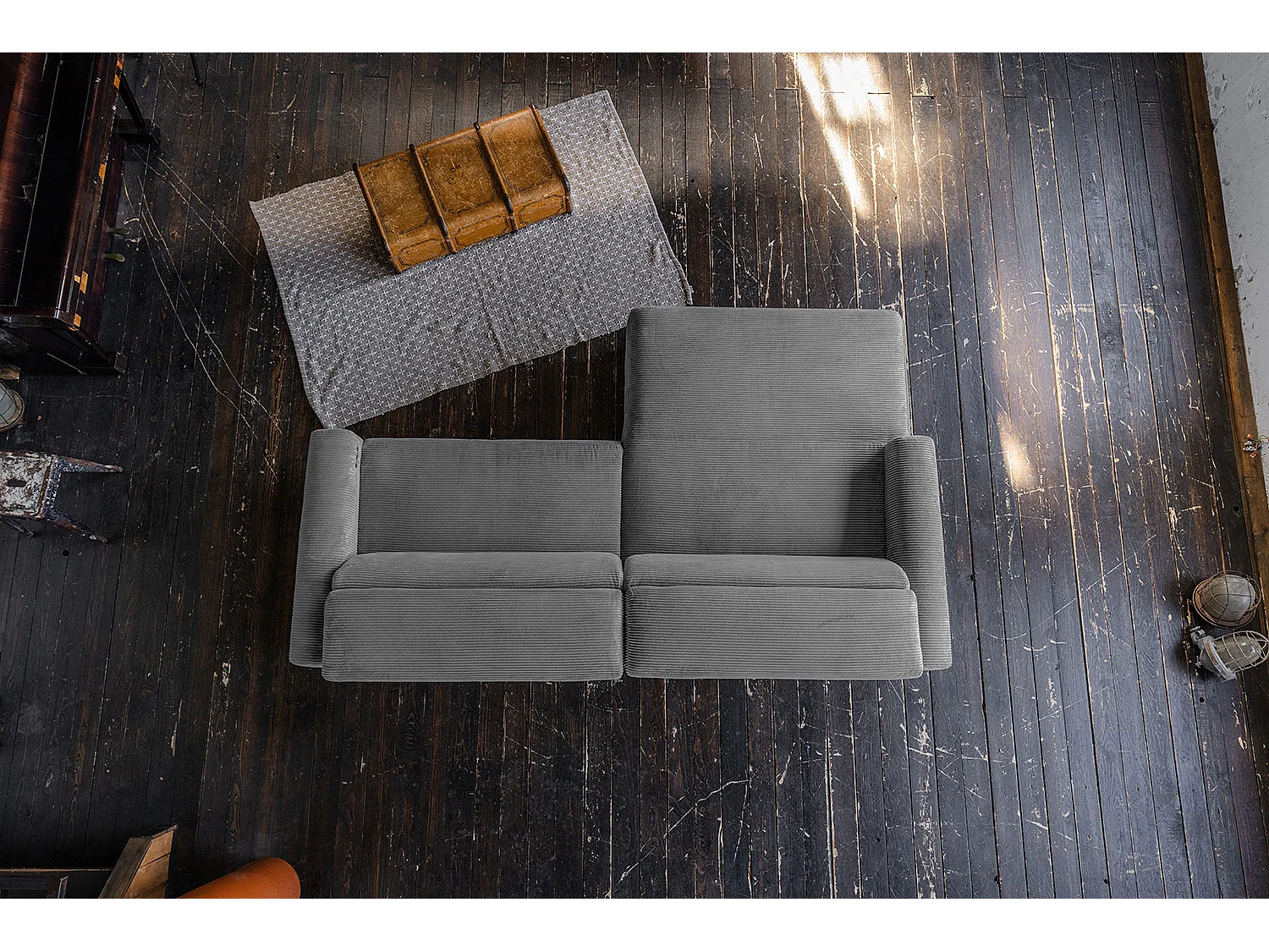 Ecksofa - Grau Cord - LAISKA