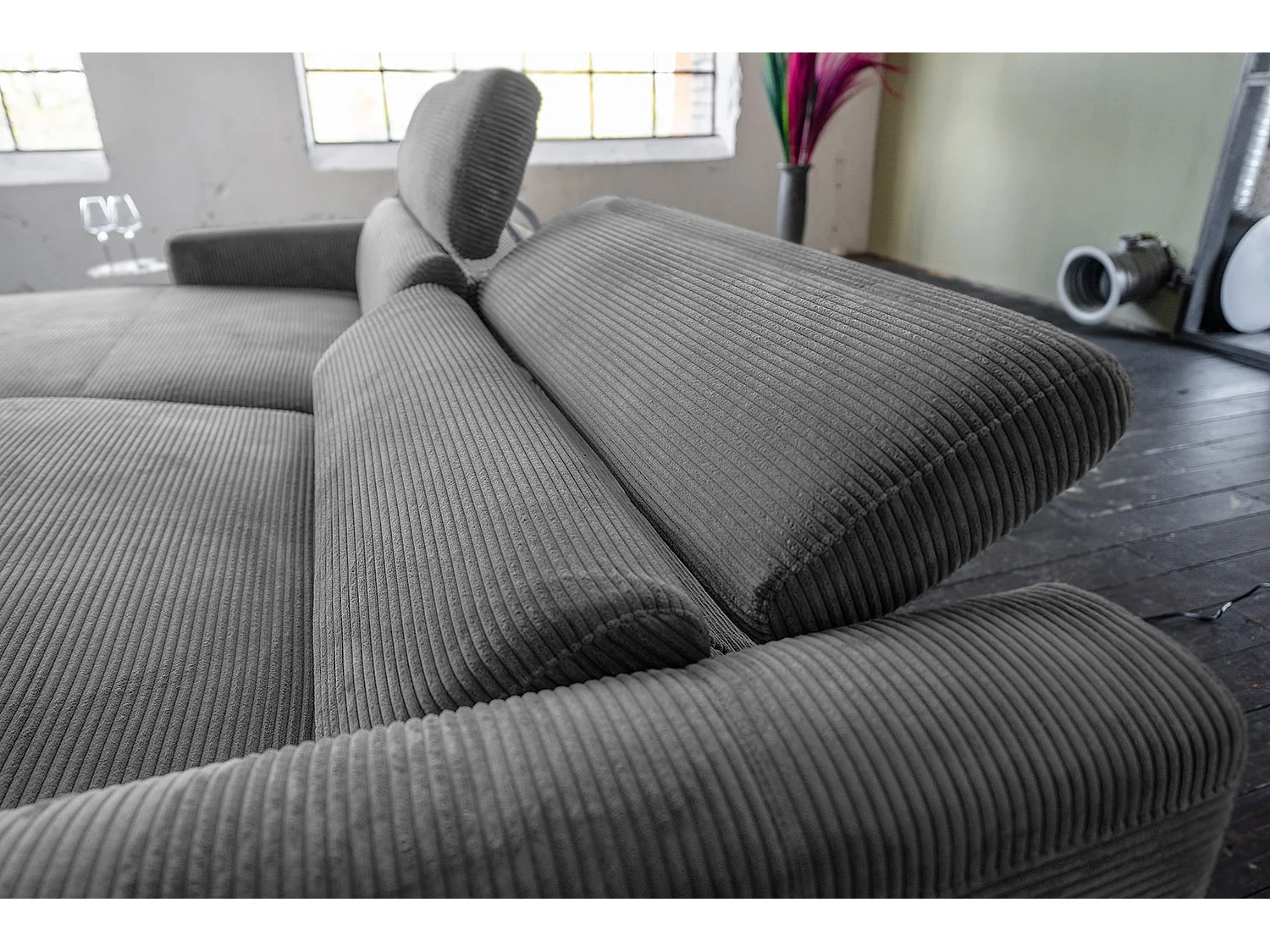 Ecksofa - Grau Cord - LAISKA