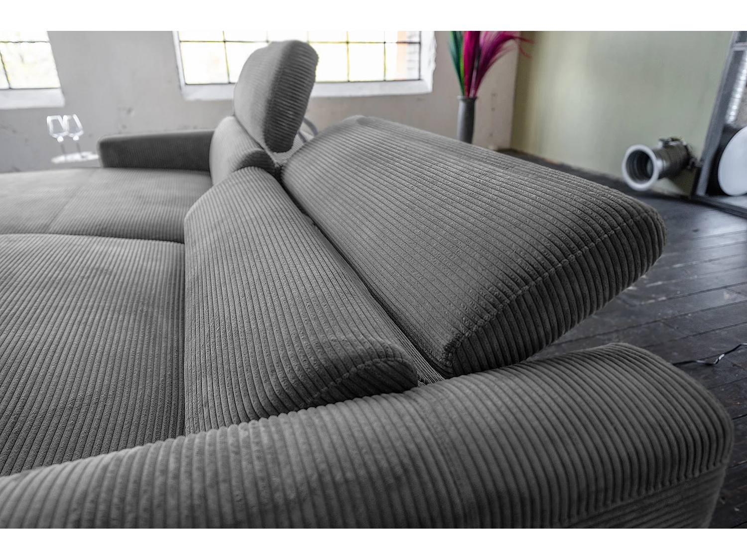 Canapé d'angle - Gris Velours côtelé - LAISKA
