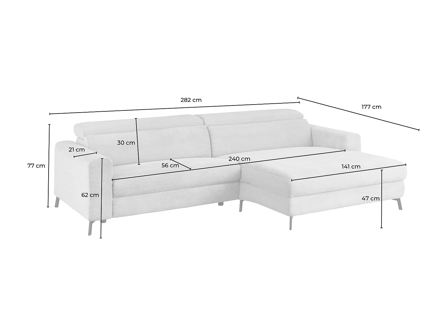 Ecksofa - Pink Cord - LAISKA